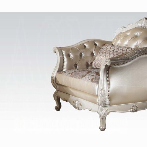 Acme Chantelle Rose Gold Synthetic Leather /Fabric & Pearl White Chair with Pillow - Image 2