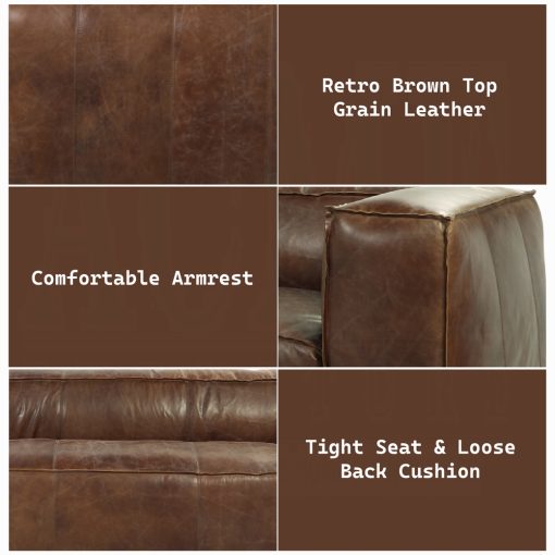Acme Brancaster Retro Brown Top Grain Leather Sofa - Image 7