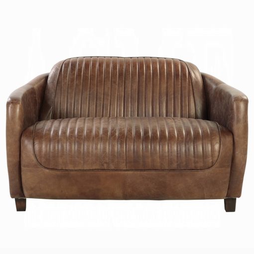 Acme Brancaster Retro Brown Top Grain Leather & Aluminum Loveseat - Image 3