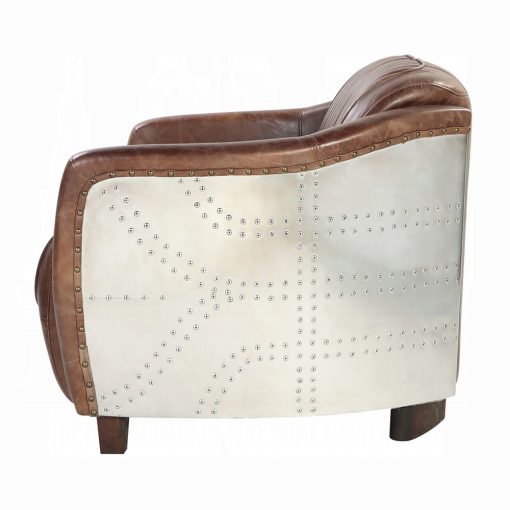 Acme Brancaster Retro Brown Top Grain Leather & Aluminum Loveseat - Image 4