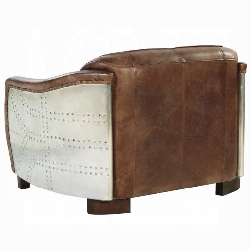 Acme Brancaster Retro Brown Top Grain Leather & Aluminum Loveseat - Image 5