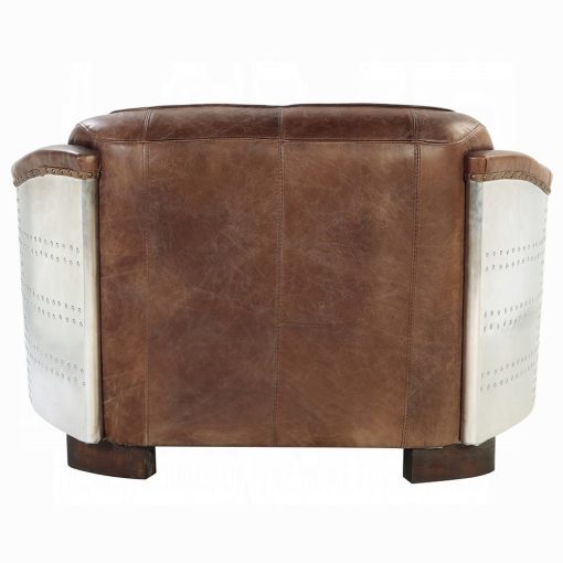 Acme Brancaster Retro Brown Top Grain Leather & Aluminum Loveseat - Image 6