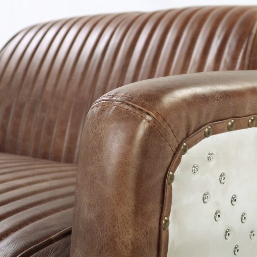 Acme Brancaster Retro Brown Top Grain Leather & Aluminum Loveseat - Image 8