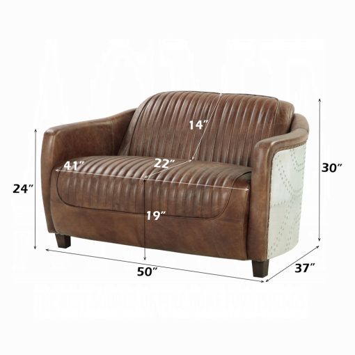 Acme Brancaster Retro Brown Top Grain Leather & Aluminum Loveseat - Image 12