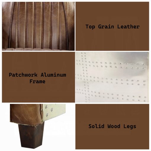 Acme Brancaster Retro Brown Top Grain Leather & Aluminum Loveseat - Image 13