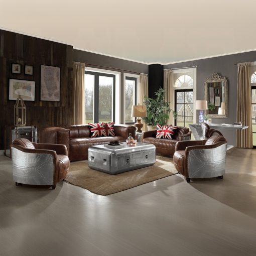 Acme Brancaster Retro Brown Top Grain Leather & Aluminum Loveseat - Image 14