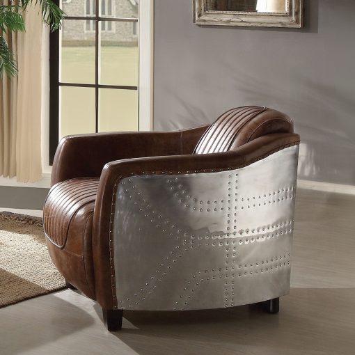Acme Brancaster Retro Brown Top Grain Leather & Aluminum Chair