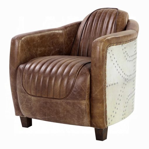 Acme Brancaster Retro Brown Top Grain Leather & Aluminum Chair - Image 2