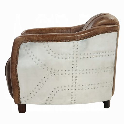 Acme Brancaster Retro Brown Top Grain Leather & Aluminum Chair - Image 4