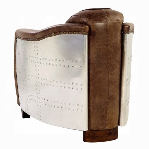 Acme Brancaster Retro Brown Top Grain Leather & Aluminum Chair - Image 5