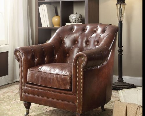 Acme Aberdeen Vintage Dark Brown Top Grain Leather Accent Chair