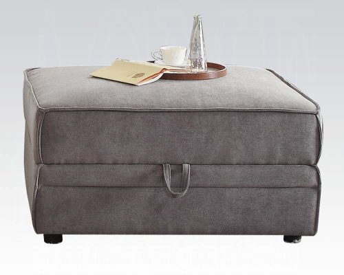 Acme Bois Gray Velvet Ottoman with Storage