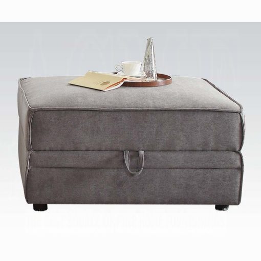 Acme Bois Gray Velvet Ottoman with Storage