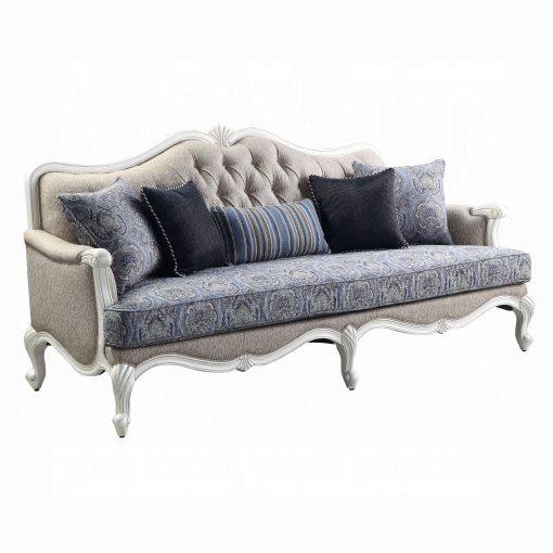 Acme Ciddrenar Fabric & White Sofa with 5 Pillows - Image 2