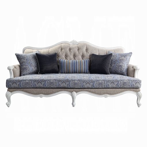 Acme Ciddrenar Fabric & White Sofa with 5 Pillows - Image 3