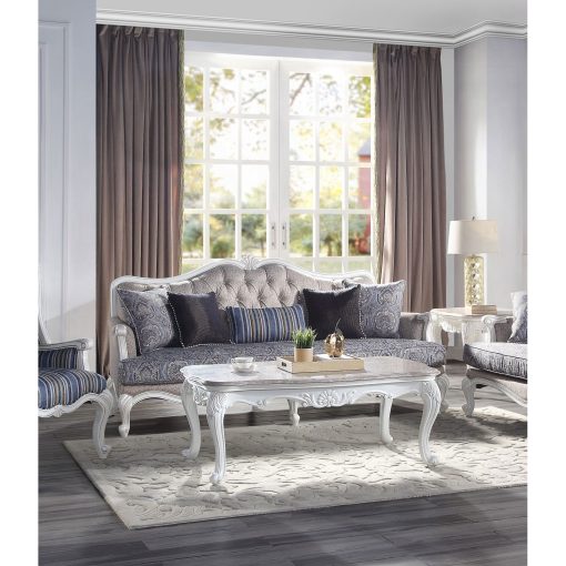 Acme Ciddrenar Fabric & White Sofa with 5 Pillows