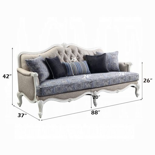 Acme Ciddrenar Fabric & White Sofa with 5 Pillows - Image 6