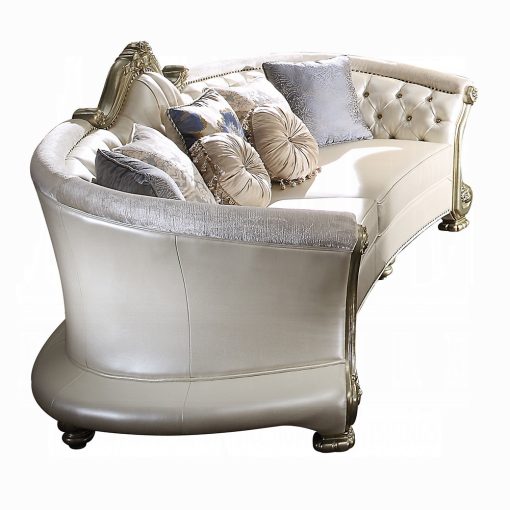 Acme Dresden II Pearl Synthetic Leather & Gold Patina Sofa with 7 Pillows - Image 2
