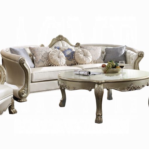 Acme Dresden II Pearl Synthetic Leather & Gold Patina Sofa with 7 Pillows - Image 7