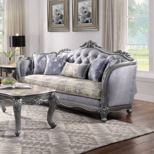 Acme Ariadne Fabric & Platinum Sofa with 5 Pillows