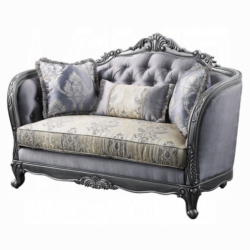 Acme Ariadne Fabric & Platinum Loveseat with 3 Pillows - Image 2