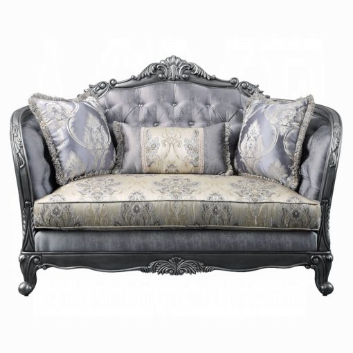 Acme Ariadne Fabric & Platinum Loveseat with 3 Pillows - Image 3