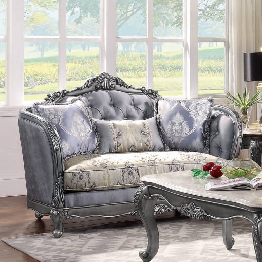 Acme Ariadne Fabric & Platinum Loveseat with 3 Pillows