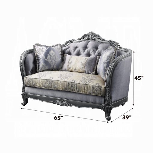 Acme Ariadne Fabric & Platinum Loveseat with 3 Pillows - Image 6