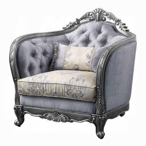 Acme Ariadne Fabric & Platinum Chair with Pillow - Image 2