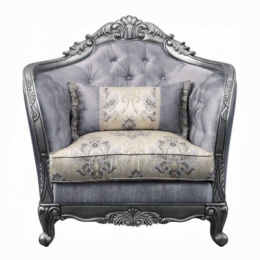 Acme Ariadne Fabric & Platinum Chair with Pillow - Image 3