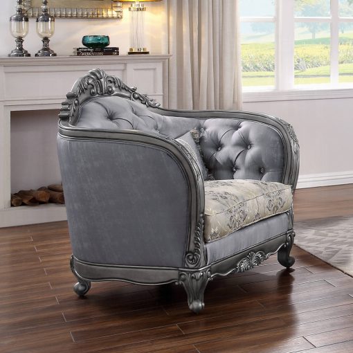 Acme Ariadne Fabric & Platinum Chair with Pillow