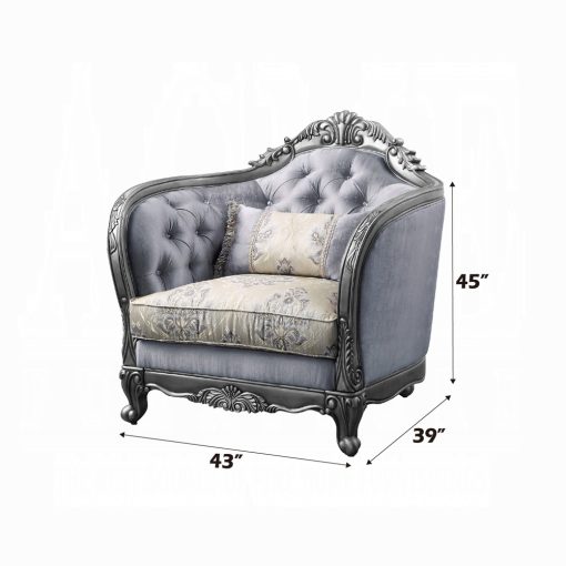 Acme Ariadne Fabric & Platinum Chair with Pillow - Image 6