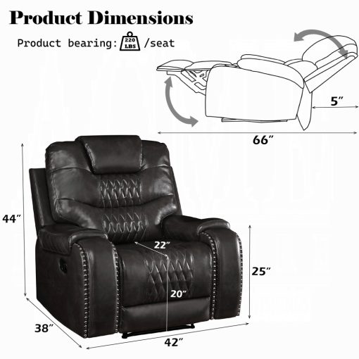 Acme Braylon Magnetite Synthetic Leather Motion Recliner - Image 6