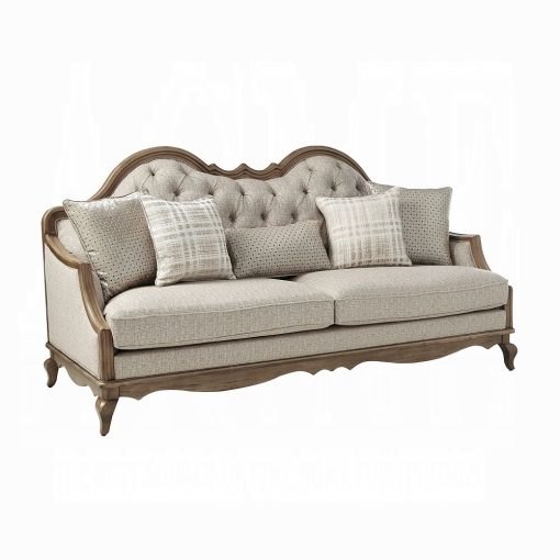 Acme Chelmsford Beige Fabric & Antique Taupe Sofa with 5 Pillows - Image 2