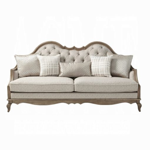 Acme Chelmsford Beige Fabric & Antique Taupe Sofa with 5 Pillows - Image 3