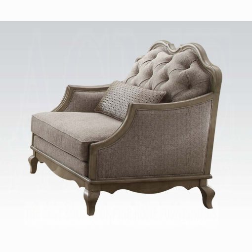 Acme Chelmsford Beige Fabric & Antique Taupe Chair with Pillow - Image 2