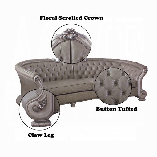 Acme Dresden Synthetic Leather & Vintage Bone White Sofa - Image 7