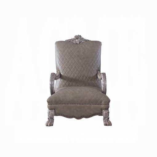 Acme Dresden Synthetic Leather & Vintage Bone White Upholstery Chair with Pillow - Image 3