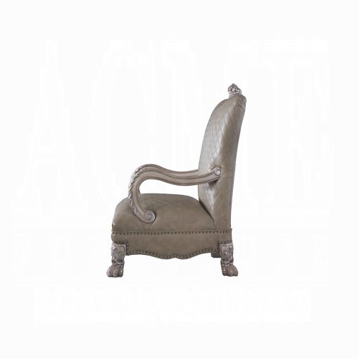 Acme Dresden Synthetic Leather & Vintage Bone White Upholstery Chair with Pillow - Image 4
