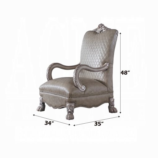 Acme Dresden Synthetic Leather & Vintage Bone White Upholstery Chair with Pillow - Image 6