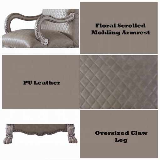 Acme Dresden Synthetic Leather & Vintage Bone White Upholstery Chair with Pillow - Image 9