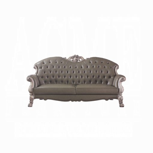 Acme Dresden Synthetic Leather & Vintage Bone White Sofa with 5 Pillows - Image 3