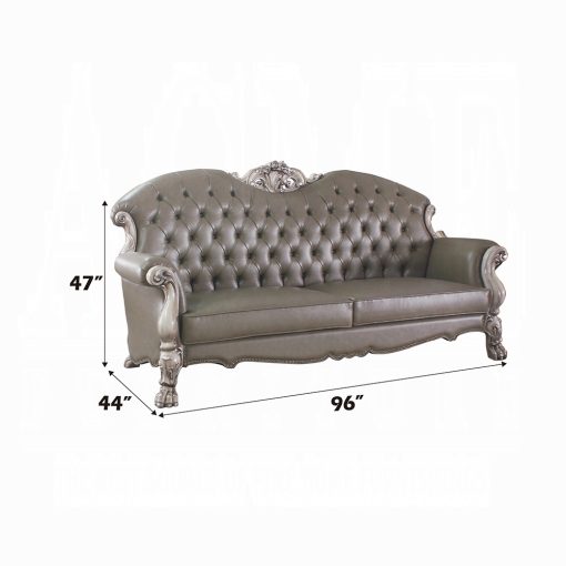 Acme Dresden Synthetic Leather & Vintage Bone White Sofa with 5 Pillows - Image 6