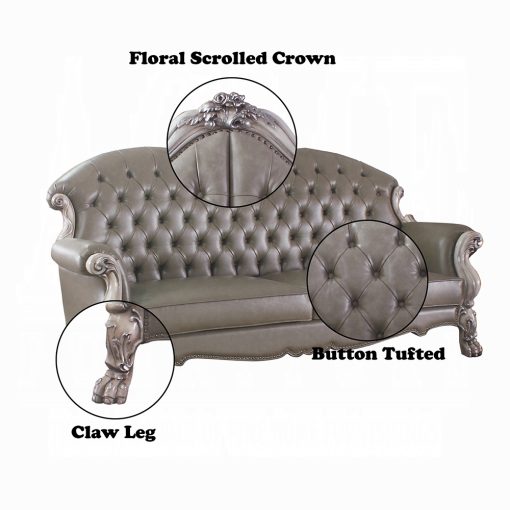 Acme Dresden Synthetic Leather & Vintage Bone White Sofa with 5 Pillows - Image 7