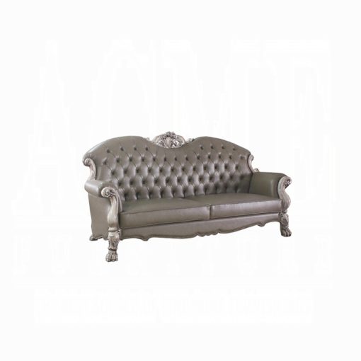 Acme Dresden Synthetic Leather & Vintage Bone White Sofa with 5 Pillows - Image 2