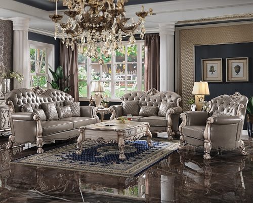 Acme Dresden Synthetic Leather & Vintage Bone White Sofa with 5 Pillows