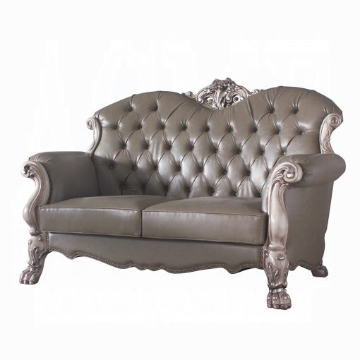 Acme Dresden Synthetic Leather & Vintage Bone White Loveseat with 3 Pillows - Image 2