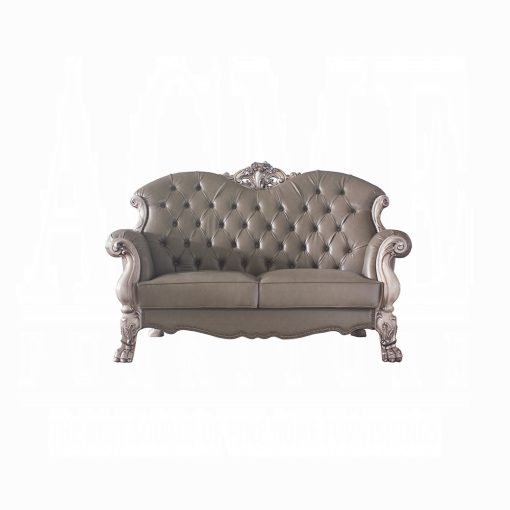 Acme Dresden Synthetic Leather & Vintage Bone White Loveseat with 3 Pillows - Image 3