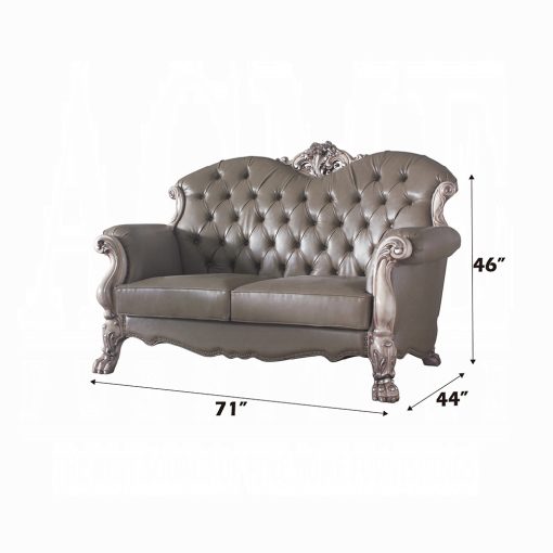 Acme Dresden Synthetic Leather & Vintage Bone White Loveseat with 3 Pillows - Image 6