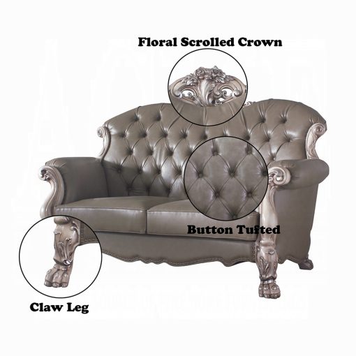 Acme Dresden Synthetic Leather & Vintage Bone White Loveseat with 3 Pillows - Image 7